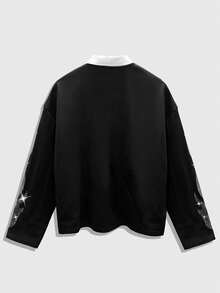 ROMWE MEN Camicia polo casual da uomo a maniche lunghe con grafica a lettere e strass, autunnale - Multicolore - Visualizzare 2