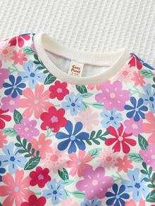 Cozy Pixies Áo nỉ chui đầu cổ tròn tay dài in họa tiết hoa cho bé gái, áo nỉ chui đầu dày lót nhiệt - Hồng - Xem 6