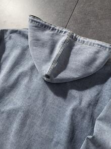 ROMWE MEN Casual Men's Vintage Hooded Punk Drawstring Loose Denim Jacket - Blue - View 4
