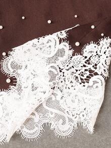 Anewsta Brown High-End Randomly Studded & Lace Trim Fashionable Elegant Fitted Women Sweater Skirt, Winter - Brown - View 8