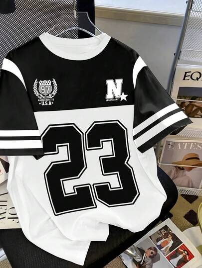 Manfinity Dauomo Hot-Selling Style, Street Style Cool Black And White Contrasting Digital Print Men's Short-Sleeved T-Shirt, Suitable For Daily Shopping And Fashion Store Check-In And Date Wear, Fashionable And Eye-Catching Spring And Summer Style