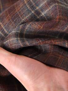 Rusticease 女士格子抽绳腰阔腿宽松休闲裤，适合新年和冬季穿着，款式多样，包括格子裤、格子运动裤、方格裤、棉质裤和冬季裤，颜色为棕色。 - 咖啡棕 - 查看 6