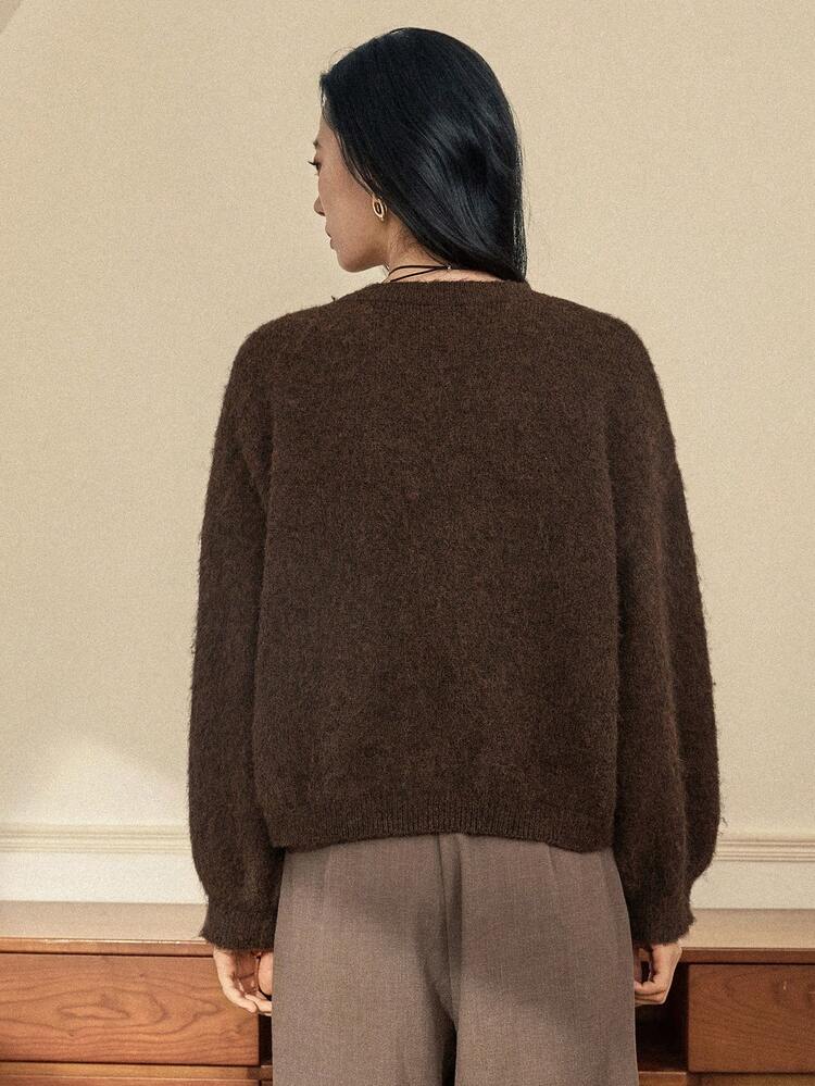 Women's Casual Everyday Commute Simple Solid Color Dropped Shoulder Loose Fluffy Knit Sweater, Autumn/Winter