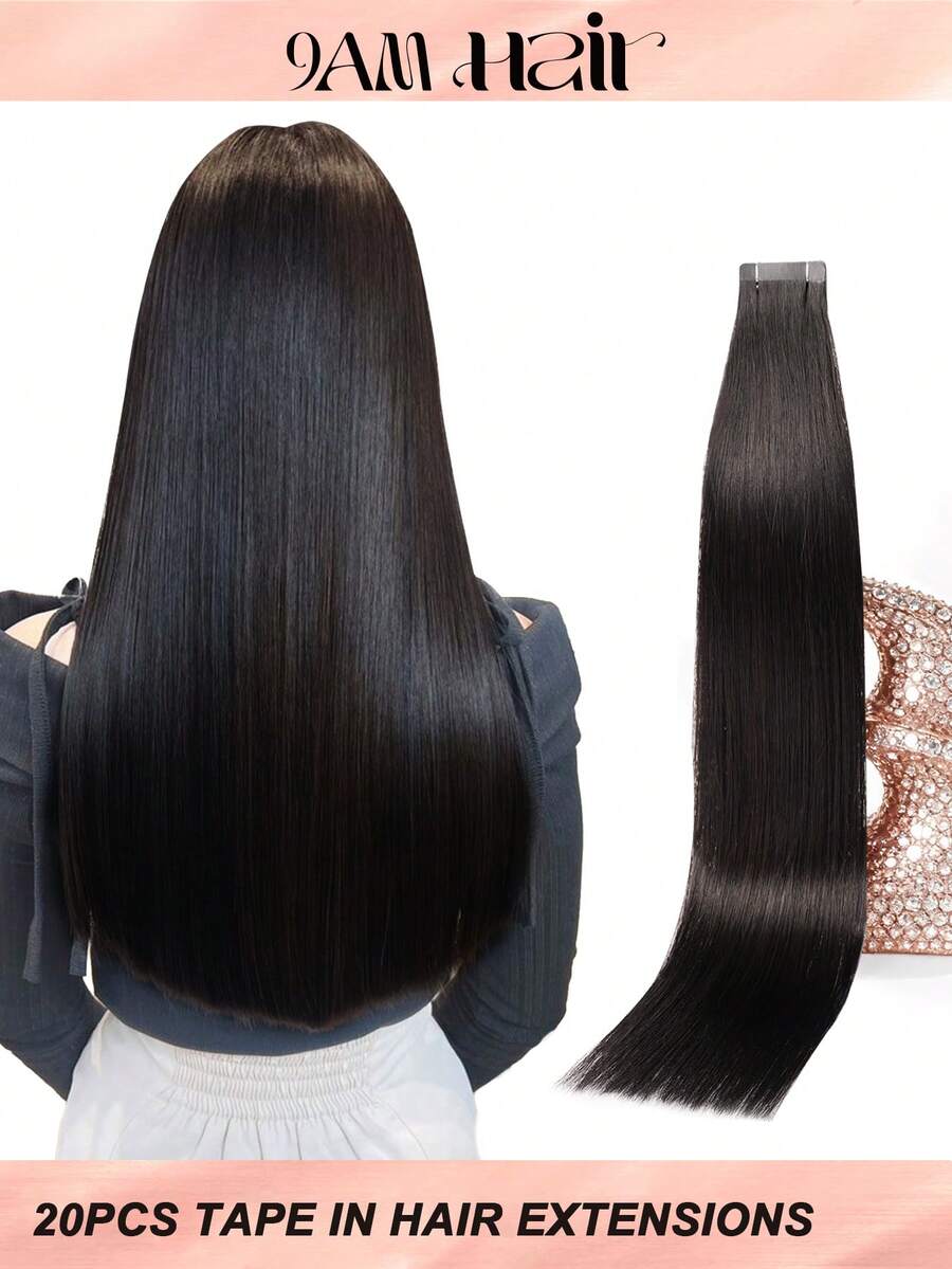Tape In Hair Extensions 100% Human Hair #NC Natural Black Straight Style In 14-22 Inch Lengths Extensions Silky Seamless Invisible Top Quality Thick Ends Healthy Human Hair Extensions 50g/Pack For Thin Hair And Salon Use - Natural Black - View 1