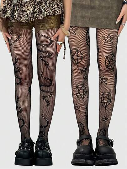 Goth 2 paia di collant a rete con disegno di ragni e pipistrelli, per Ognissanti