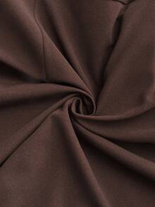 Vionelle Plus Size Detachable Fur Collar & Cuff Off-Shoulder Dress, Elegant Brown Autumn Coffee Dark Chocolate Top Blouses For Women - Brown - View 10