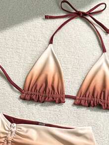 Soleia 大码三件套扎染红色双面比基尼套装，女士泳装，女士度假泳衣，女士性感沙滩装，适合复活节、假日、波西米亚风、西部风、音乐节、乡村风、海滩、扎染、性感 - 彩色 - 查看 5