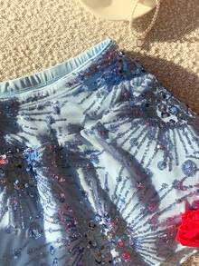 Comfortcana 2025新款夏秋季时尚女装亮片装饰迷你裙，适合派对、聚会、新年派对、圣诞节等场合穿着。 - 藍色 - 查看 8