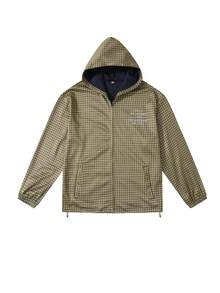 ROMWE MEN Men's Casual Plaid Zip-Up Hoodie, Spring/Autumn - Brown - View 1