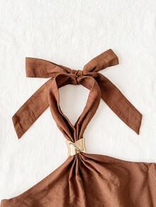 Travachic KIDS Tween Girl Brown Sleeveless Casual Vacation Dress - Brown - View 5