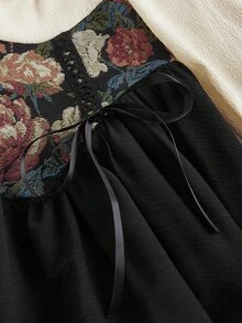 SHEIN MOD 复古宫廷风长袖修身连衣裙，假日女装，连衣裙，冬季女装 - 黑色 - 查看 4