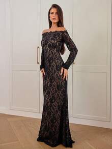 Aloruh 女士性感优雅纯色酒红色无肩带A字蝴蝶结连衣裙，情人节 - 酒紅色 - 查看 6