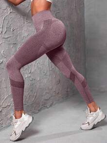 Powerista Leggings deportivos de unicolor, minimalistas y sin costuras, con alta elasticidad para uso diario - Burdeos - Ver 2