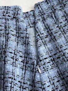 Sweetra Women's Elegant Plaid Double-Breasted Cropped Jacket And Pleated Skirt Two Pieces Set For Spring And Autumn Y2K Outfit  - Mint Blue - View 4