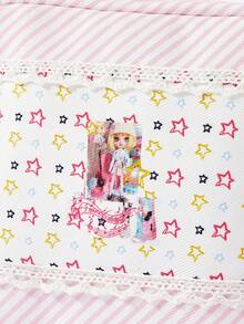 ROMWE Kawaii 时尚卡通撞色蕾丝双格复古少女加厚大容量便携化妆包，小方包 442464 - 彩色 - 查看 6