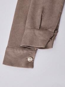 MODELY 少女两件套：灯芯绒短款外套 + 修身吊带连衣裙，适合秋冬季休闲、通勤、度假穿着 - 鏽棕色 - 查看 6