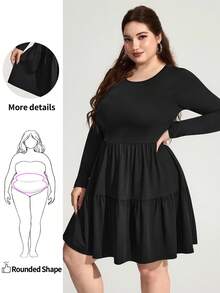 Enliva Große Größen Apfel-förmiges Damen Schwarz Langarm Locker Große Größen T-Shirt Kleid Herbst Kleidung für Damen, Winter, CURVE PLUS