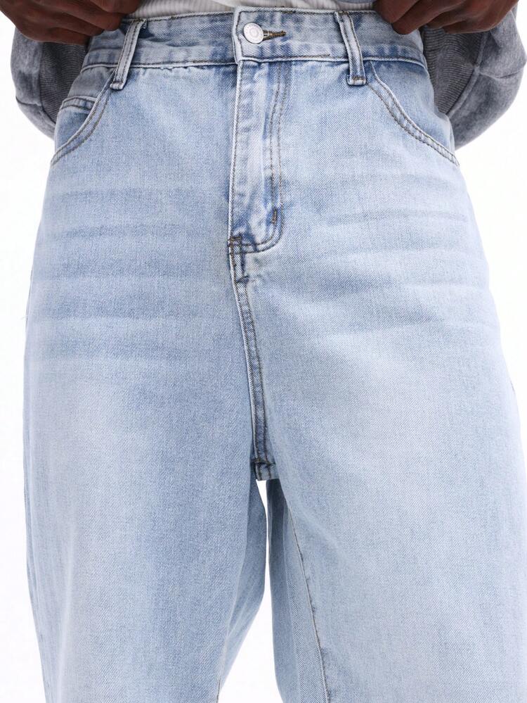 SUMWON Straight Fit Light Wash Denim Jeans Classic Five Pocket Style Everyday Casual Wear Relaxed Vintage Inspired Mens Bottoms Plain