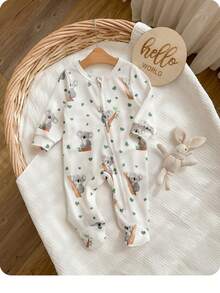 Newborn Baby Girl Casual Cute Cartoon Pattern Knit Long Sleeve Pajamas - Beige - View 9