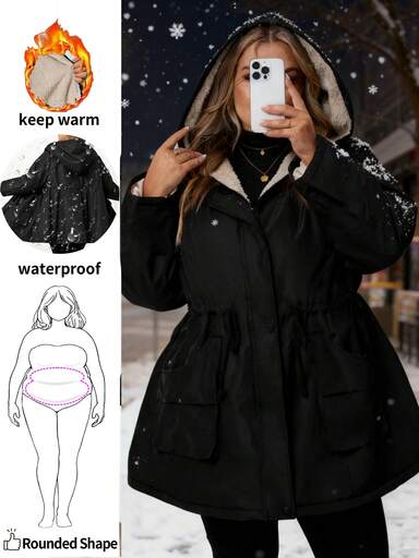 Enliva Veste polaire à manches longues et imperméable pour femmes grandes tailles, automne/hiver, pour la silhouette arrondie en forme de pomme
