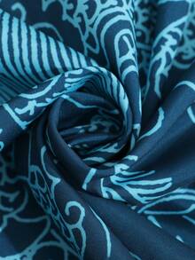 ROMWE MEN Prep Men's Casual Chinese Dragon Print Zip-Up Hooded Jacket, Autumn - Blue - View 8