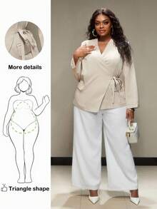 Truni Elyhuante_03 Plus Size Solid Color Tie Side Blazer In Fall/Winter, For Pear Triangle Body Shape - Black - View 1