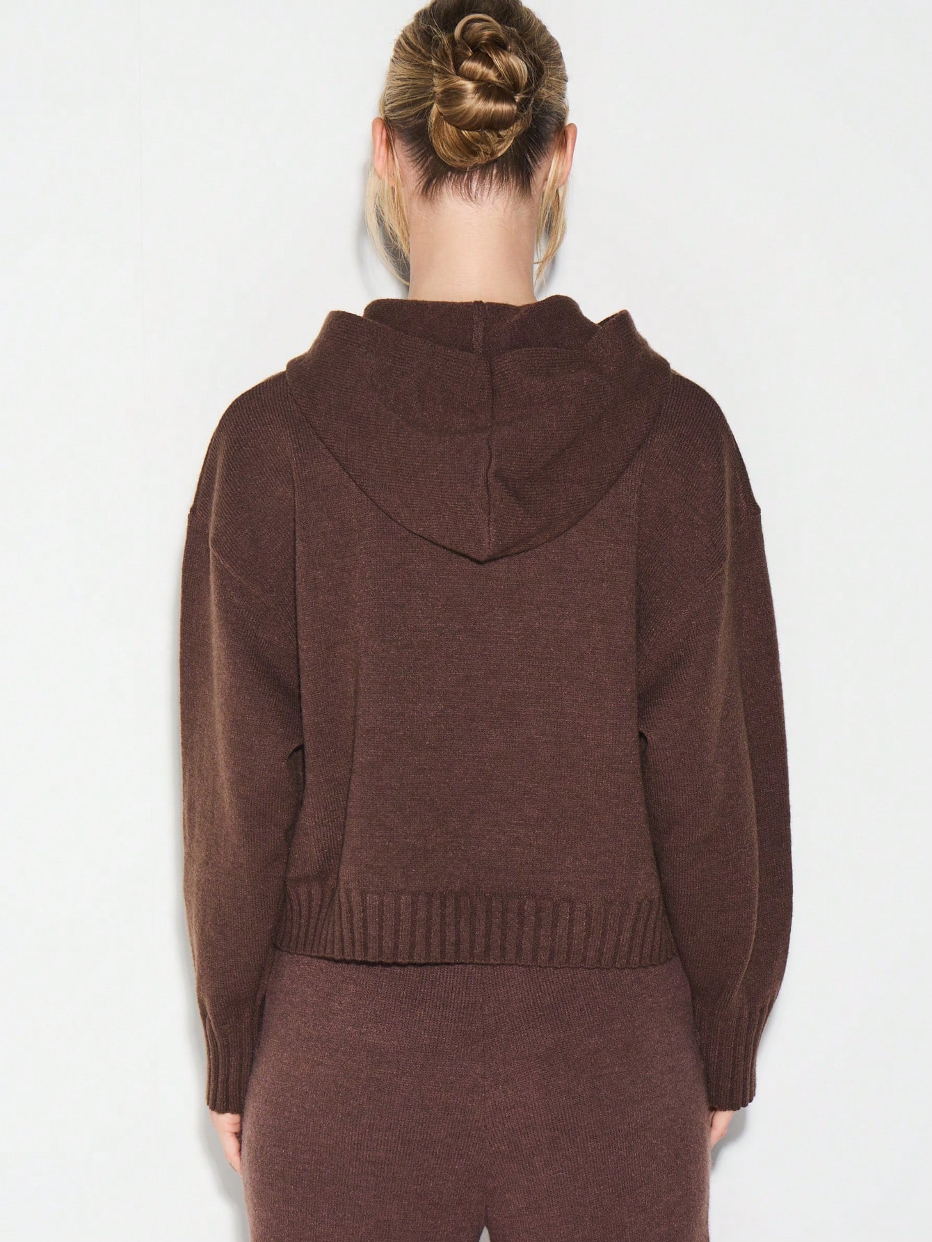 KIZN Oversized Knit Hoodie With Ribbed Cuffs