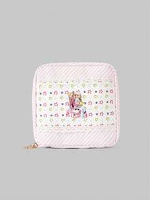 ROMWE Kawaii 时尚卡通撞色蕾丝双格复古少女加厚大容量便携化妆包，小方包 442464 - 彩色 - 查看 1