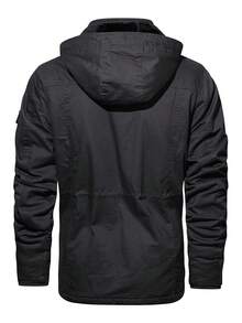 Manfinity Homme Men Long Sleeve Flap Pocket Drawstring Waist Hooded Thermal Lined Padded Coat, For Fall Winter