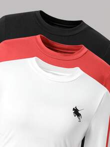 SHEIN 3 قطع تيشيرت كلاسيكي كاجوال بأكمام طويلة من قماش مُحبك، بطباعة أمامية، قصة مناسبة، مريح، مناسب للربيع والخريف، للارتداء اليومي