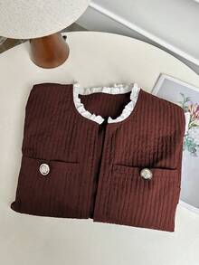 Franclia Vintage Lace Embroidered Bowknot Patchwork Round Neck Casual Jacket, Suitable For Autumn/Winter - Red - View 5