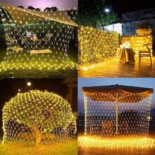 1 Guirnalda de luces solares de malla perfecta para árboles, patios, jardines, fiestas, balcones y decoraciones de pared, con múltiples modos de iluminación intermitente, control de botón, alimentación con panel solar - Multicolor - Ver 9