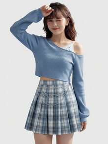 ROMWE J-Fashion 格子印花百褶裙，学校