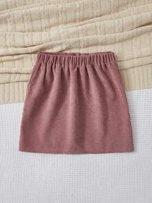 SHEIN Tween Girls' Casual Minimalist Comfortable Mid-Waist Button Decor Skirt Vacation Suitable For All Seasons - Spring, Summer, Autumn, Winter - Dusty Pink - View 2