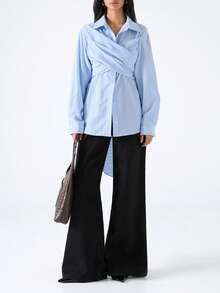 LYSMO 2025新款极简主义冬季女装时尚休闲条纹印花纽扣衬衫，适合圣诞节、新年、感恩节、毕业季等场合，时尚女式衬衫，优雅女式上衣，时尚系列 - 淺藍色 - 查看 3