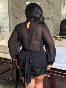 NU&NOW Blouse semi-transparente sexy pour femmes grandes tailles - Noir - Voir 4