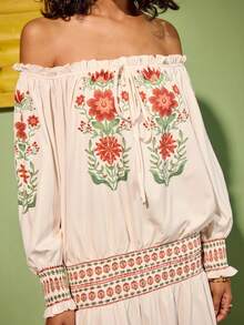 Felipe Marques Váy dài trễ vai in hoa giản dị thanh lịch trang trọng gợi cảm phong cách đồng quê bohemian dành cho nữ, thích hợp cho các buổi đi chơi hàng ngày, du lịch, nghỉ dưỡng, hẹn hò, tiệc tùng, Giáng sinh - Nhiều màu - Xem 8