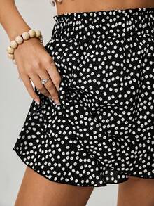 Freevana Women's Floral Ruffle Hem Shorts, Romantic Vacation Style, Shorts For Early Spring - Black - View 4