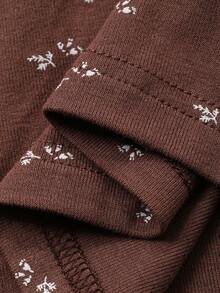 Livesso Ditsy Floral Knit Contrast Trim Waistband Women Pajama Bottoms - Brown - View 7