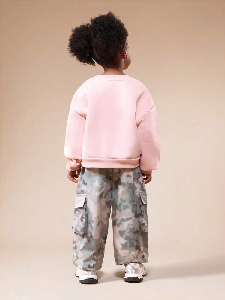 Pink Sweatshirt And Camo Cargo Set
