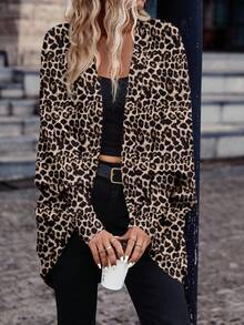 SHEIN Frenchy 女士豹纹蝙蝠袖开襟时尚外套 - 彩色 - 查看 4