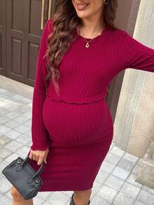SHEIN Maternity Ribbed Minimalist Dress - Burgundy - View 5