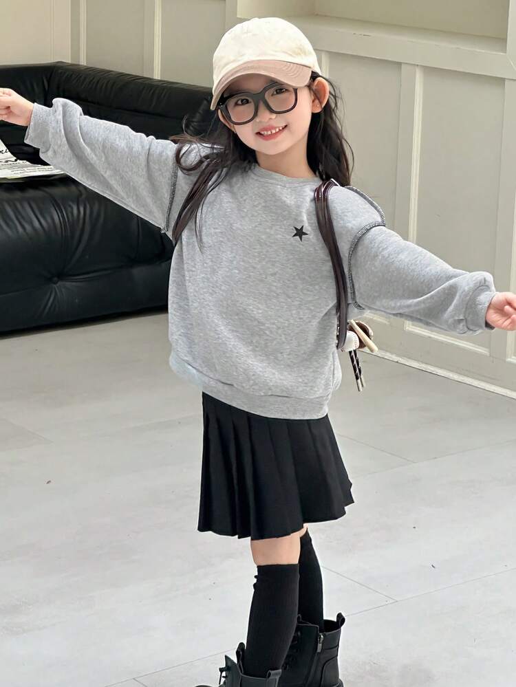 Young Girl Fall Thermal Lined Printed Sweatshirt