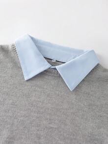 SHEIN Franclia Women's Casual Fashion Minimalist Versatile Fitted 2 In 1 Sweater With Shirt Collar, Autumn/Winter - Grey - View 5