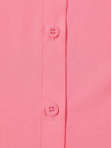 SHEIN LUNE 休闲纯色落肩宽松高低衬衫 - 珊瑚粉 - 查看 6