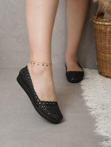 Balerina calada, balerina crochet, zapato ligero mujer, balerina cómoda, calzado flexible, balerina casual, zapato ventilado, balerina verano, balerina goma, zapato práctico mujer - Negro - Ver 2