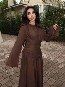 Durrani Popal Women's Elegant Commuter Solid Color Bell Sleeve Dress,Elegant Dresses For Women,Fall Wedding Guest Dress - Volcanic Gray - View 4