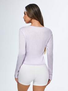 Eassivo Eassivo 女士系带长袖运动T恤 - 紫色 - 查看 2