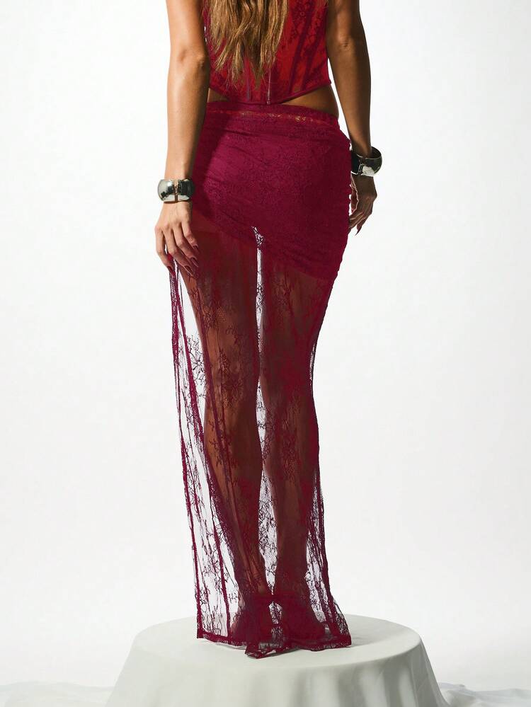 KIZN Lace Maxi Skirt With High Slit