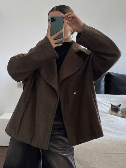 DAZY 女士纯色翻领长袖常规款外套，时尚秋冬女式大衣